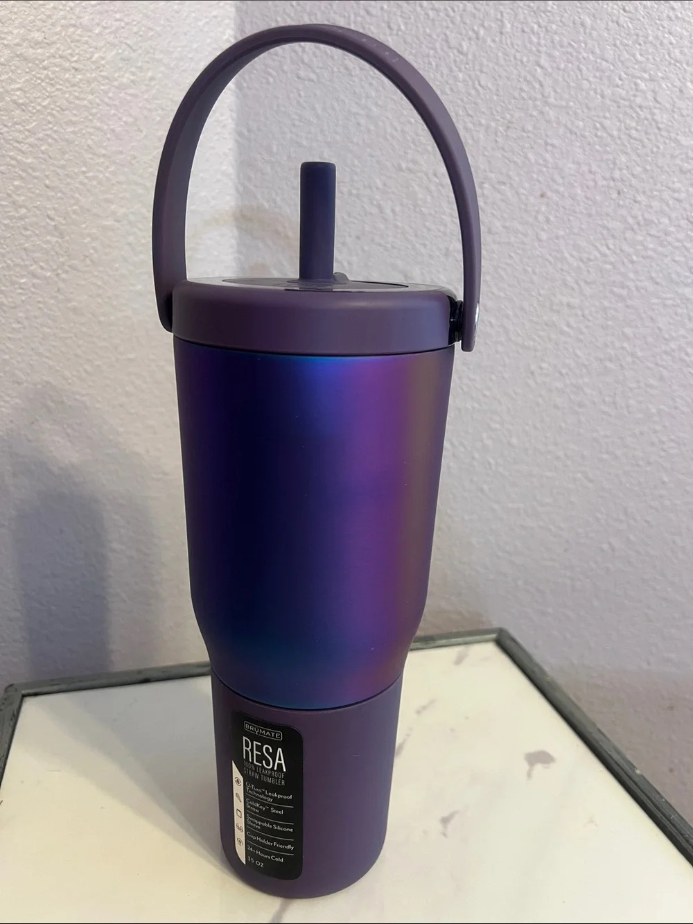 BRUMATE RESA Dark Aura Iridescent Purple Travel Tumbler 35 Oz 100% Leakproof